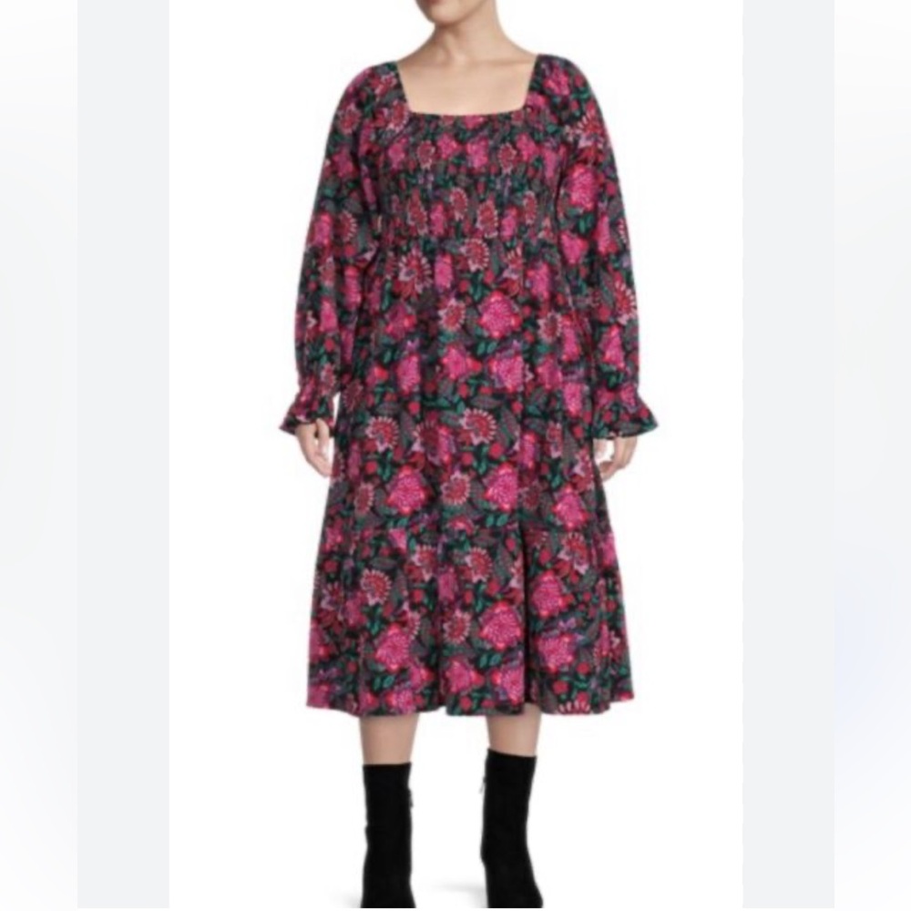 Terra & Sky Women's Plus Size Square Neck Peasant Dress